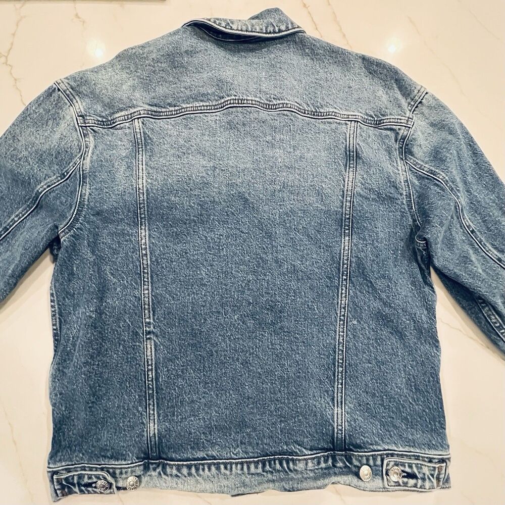 Classic Blue Denim Trucker Jean Jacket Womens M Grunge Basic Casual Express - Picture 4 of 16